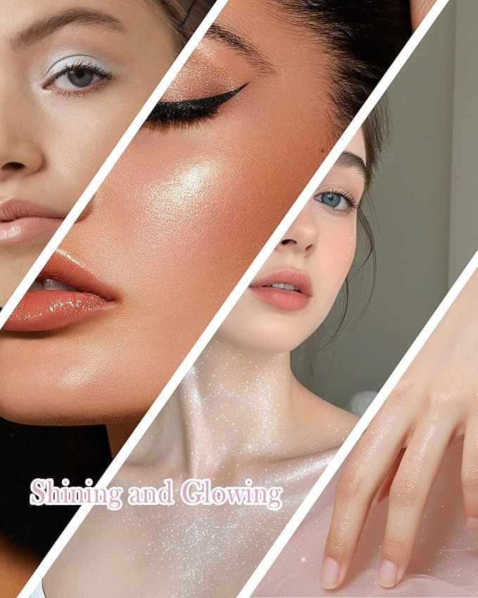 Face Highlighter Powder Palette, Waterproof Long Lasting Shimmer Pearl White Silver Glow Highlighting Bronzer Eye Facial Contour Cream Makeup Palette, Illuminator for Women Eyeshadow Body Cheek-01