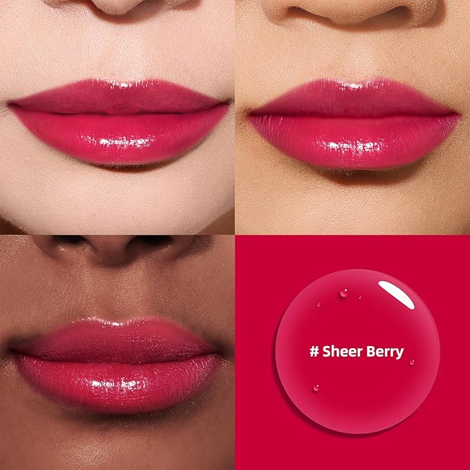 Liquid Cheek & Lip Stain, Korean Lip Tint with Moisturizing & Weightless, Non-Sticky, Long-Lasting, Kiss-proof, All Long-wearing, Vegan Makeup (Sheer Berry)