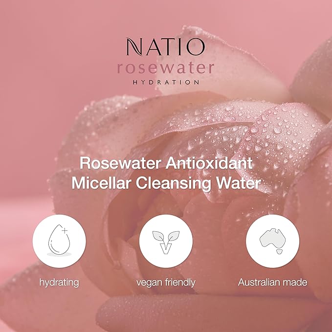 Australia Rosewater Hydration Antioxidant Micellar Cleansing Water, 8.4 oz - Makeup Remover Face Cleanser - Facial Cleanser for All Skin Types