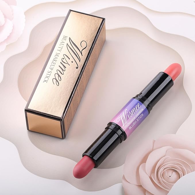 Dual-Ended Cream Blush,Cream Blush Makeup,Buildable Blush Stick for Cheeks Long Wearing,Easy Application,Lightweight Multi Stick,Plum & Peach