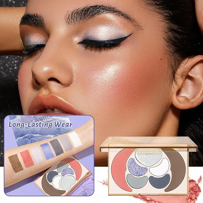 UCANBE All-In-One Makeup Kit - 4 Shimmer Matte Eyeshadows, 1 Pink Blush, 1 Bronzer Contour, 1 Illuminator Highlighter Palette - Iceberg Makeup Set for Women, Teens & Professionals