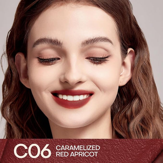 Mistine Cream Lip Gloss Thai latte Long Lasting Lip Gloss Non-sticky Silk Smooth Mist Matte Finish Lip Tint Gloss C06 Caramelized Red Apricot 0.1 fl oz 1 Count