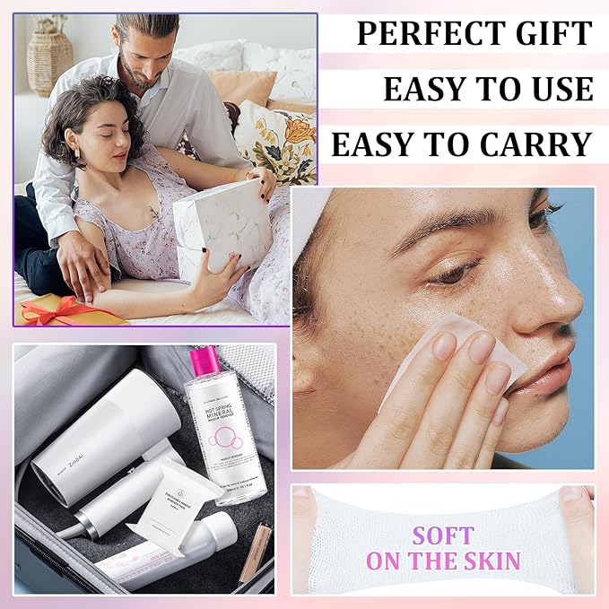 Deep Cleansing Gentle Makeup Remover Cleansing Water Kit with Soft Makeup Remover Cotton Pads for All Skin Types,Hydrating Facial Cleanser Make Up Micellar Remover Liquid for Women and Men