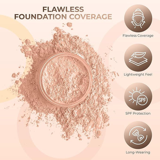 (Light Tan) (5gm Jar) FOUNDATION Mineral Makeup with SPF 18+, Full Coverage Matte Loose Powder, Bare Face Cosmetics