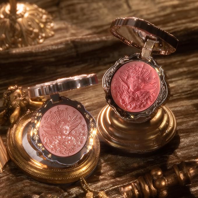 Flower Knows Little Angel Cream Blush & Cushion Powder Puff Set,Buildable & Blendable Makeup Blush for cheeks,Soft & Long-lasting for Girls & Women(02 Floral Praise,6g)