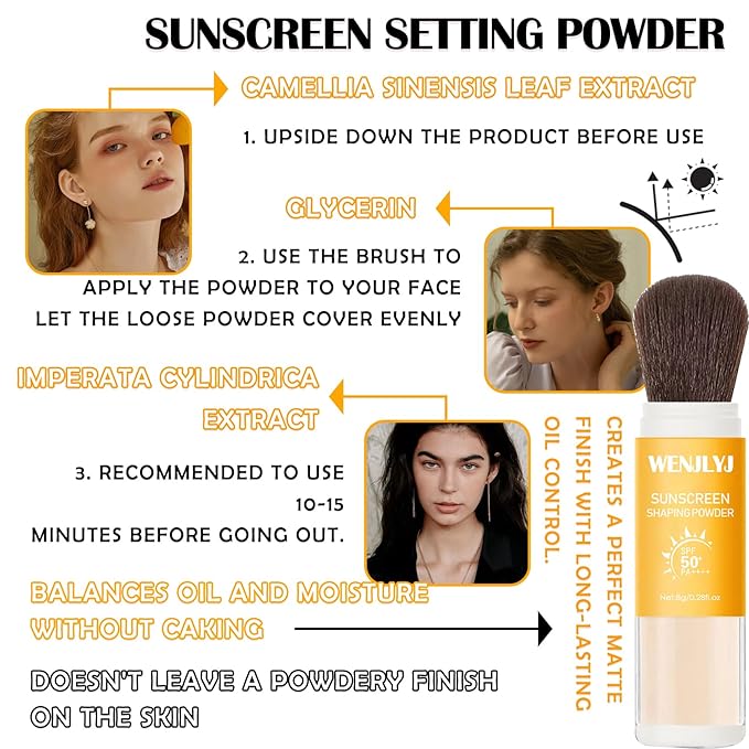Mineral Sunscreen Setting Powder Makeup,Translucent Powder SPF 50 PA++++,Oil Control Long Lasting Face Setting Powder Sunscreen,Matte Finish,Lightweight,Breathable,All Skin
