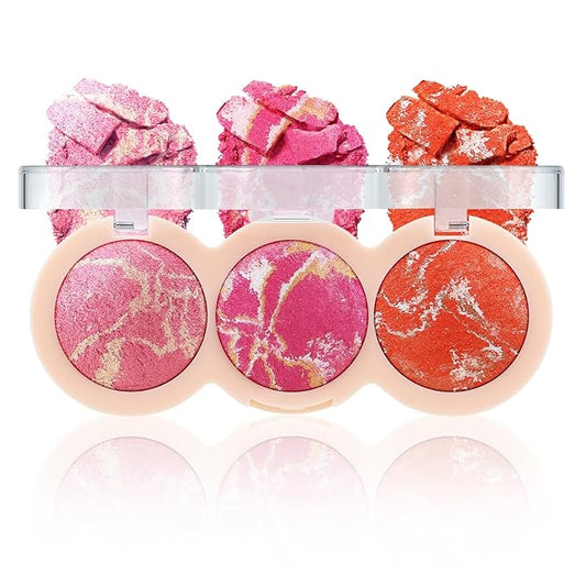 Boobeen Baked Powder Blush, Highlighting Pressed Blush Face Blushes Highlighter Finishing Powder Makeup, Natural Flush Tint for Cheeks, Long-wear Glow, Easily Blends