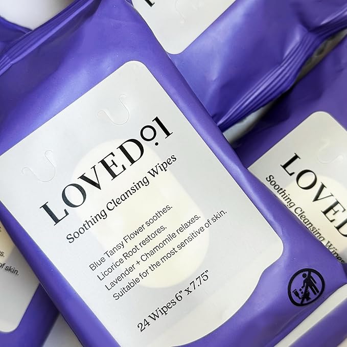 Soothing Cleansing Wipes, Cleansing Makeup Remover Wipes for Sensitive Skin with Serum-Like Finish, Lavender Scent, 24 Wipes