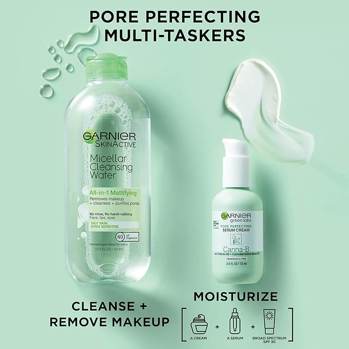 Garnier Micellar Water for Oily Skin, Facial Cleanser & Makeup Remover, Mattifying, For All Skin Types, Vegan, Cruelty Free, 13.5 Fl Oz (400mL), 1 Count