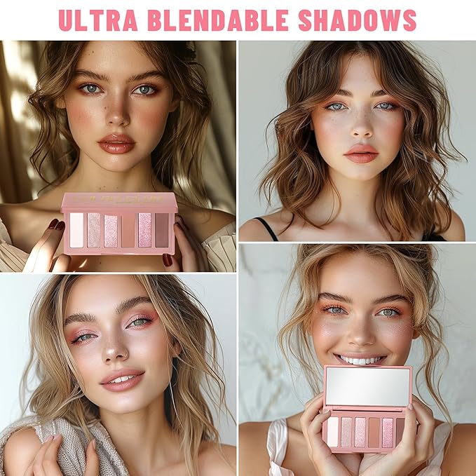 2PCS 6 Colors Mini Naked Eyeshadow Palette Makeup Set Neutral Nude Eye Shadow Blush-colored & Olive-colored Matte Shimmer Make Up Pallet with Mirror Highly Pigmented Travel Size Gift Kit
