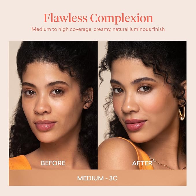 Toty by Sofia Vergara - Ilumina CC Cream 100% Mineral Color Correcting Cream + Ilumina CC Creamy Compact Mineral Broad Spectrum Sunscreen + Angled Complexion & Foundation Blending Brush - 3C