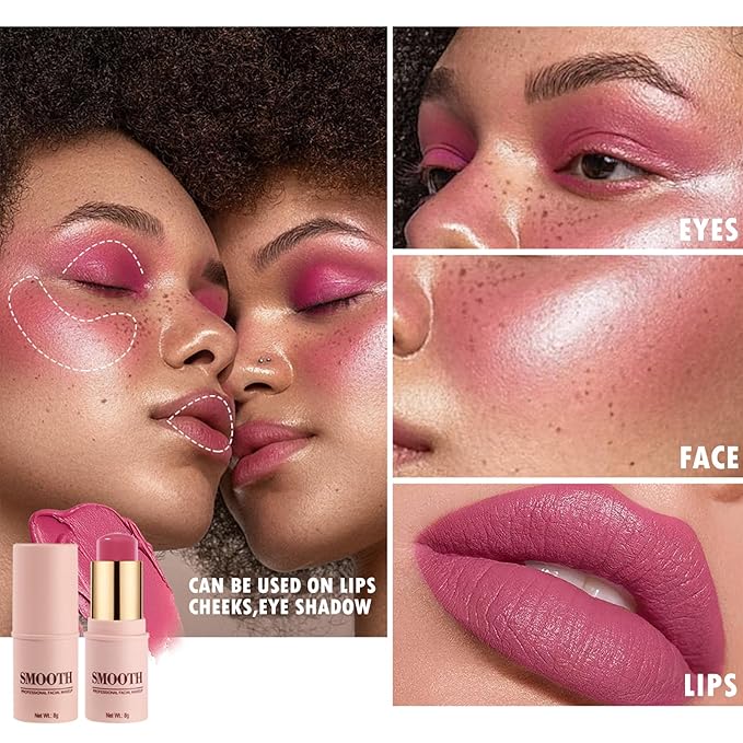 Multi-use Blush Stick, Monochromatic Face Beauty Wand for Cheek, Eyeshadow and Lip, Longwear Waterproof Matte Finish Cream Blush Makeup Stick with Brush for Women, 0.28oz (Peach Pink #02)