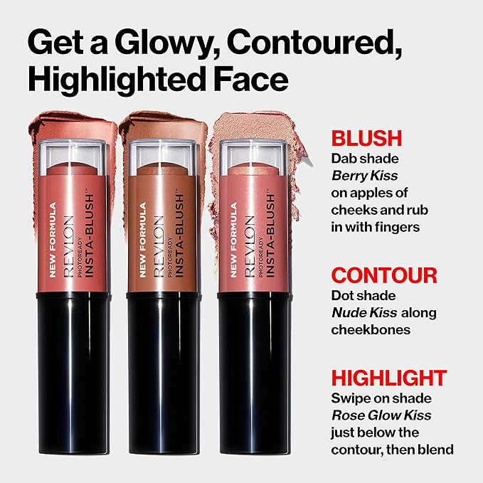 Revlon Blush Stick, PhotoReady Insta-Blush Face Makeup with Cream to Powder Formula, High Impact Color, Moisturizing Creamy Formula, 300 Rose Gold Kiss, 1.15 Oz