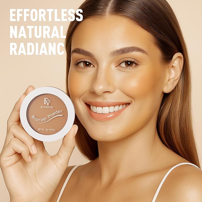 FV Bronzer Powder, Long Lasting Talc-Free Smooth Bronzing Powder, Buildable with Natural Glow Matte Finish, Contour Cheeks, Waterproof Bronzers for Fair Light Skin Tones (Bronzer, 0.28 oz)