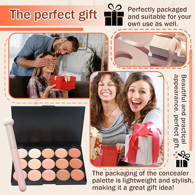 15 Colors Correcting Concealer Palette with Brush,Colors Corrector Palettes Long Lasting Moisturizing Cream Contour Makeup Palette