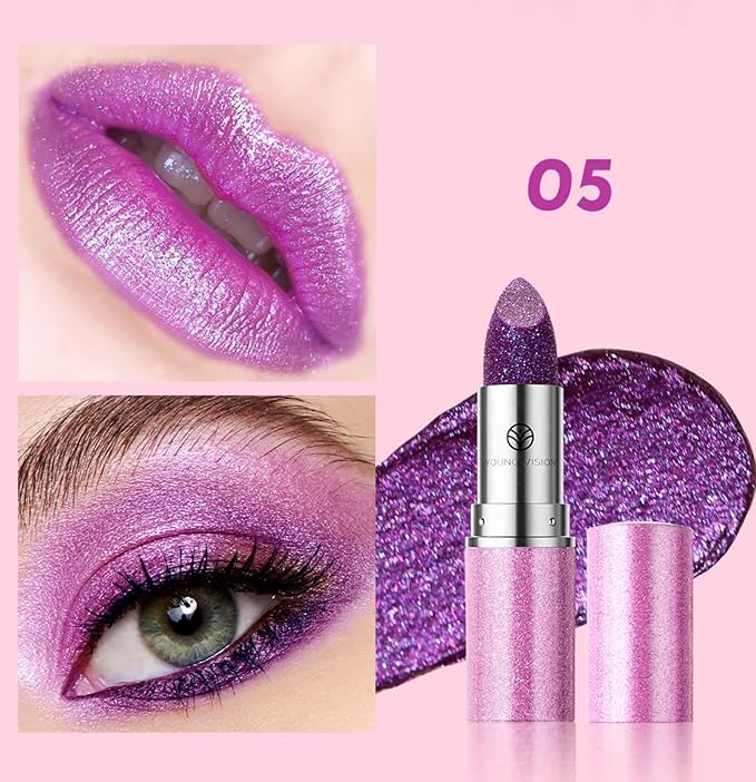 Multichrome Metallic Lipstick with Diamond Shimmer - Chameleon Color Shift Lip Gloss for 3D Dimensional Lips, Long-Lasting Day to Night Wear, 2-Pack