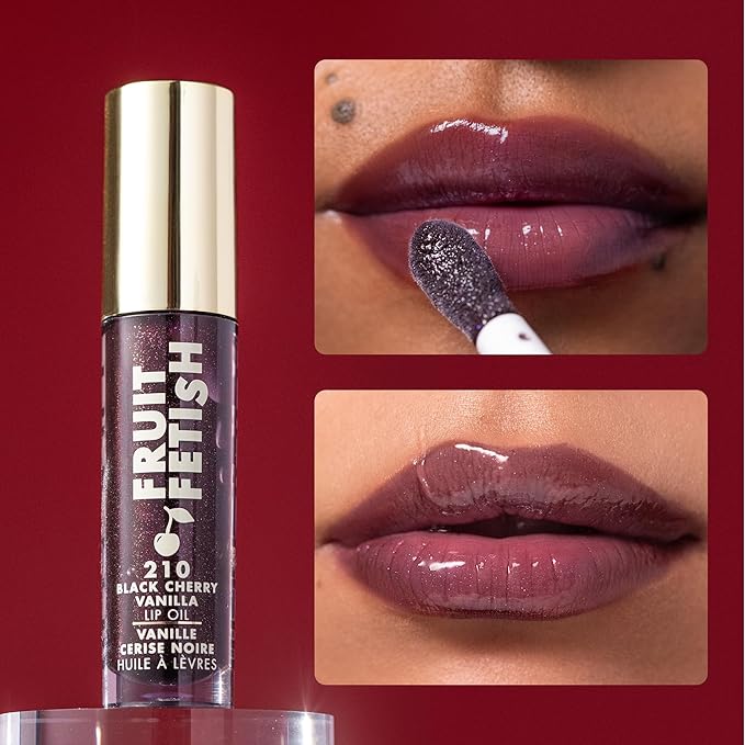Milani Fruit Fetish Lip Oil with Vitamin E for Instant Hydration, Fruit Extract Infused Lip Treatment and Moisturizing Lip Gloss - Black Cherry Vanilla