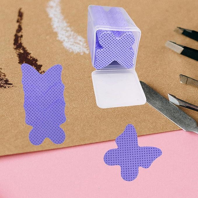 1000 PCS Lint Free Nail Wipes, Lash Glue Eyelash Extension Glue Wipes, Nail Polish Remover for Lash Extension Supplies, Cleaning Pads (Purple, Butterfly Shape)