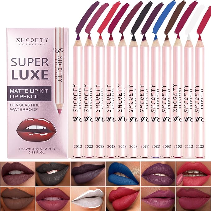 12 Colors Lip Liner Combo, Matte Nude Lipstick Long Lasting and Non-removal Waterproof Smooth Ultra Fine Texture High Pigmented Lip Plumping Brown Black Color Lip Pencil Makeup