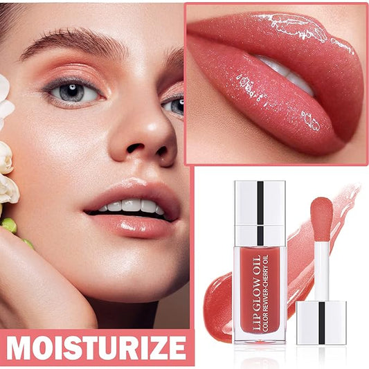 CAHIUYOA Hydrating Tinted Lip Oil Gloss - Non-sticky Big Brush Head, Nourishing Repairing Plumping Glow Tint - Rosewood