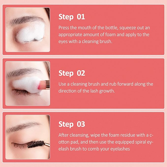 Eyelash Extension Cleanser, BREYLEEEyelash Extension Shampoo Eyelash Extension Foam & Brushes Eyelid Cleanser for Makeup Remover Paraben & Sulfate Free for Salon and Home Use(200ml, 7 fl oz)