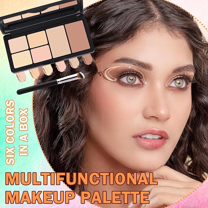 6 Colors Correcting Concealer Contour Makeup Palette,Cream Concealer Contour Palette for Dark Circles Blemish Redness,Highlighting Long Lasting Contouring Liquid Foundation Makeup with Brush(02)