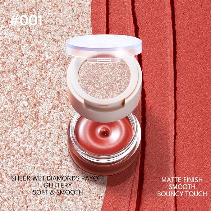 Cream Blush For Cheeks and Eye, Shimmer Eye Shadow Palette Pigmented Pink Blush Make Up Sets #001 Withered Rose