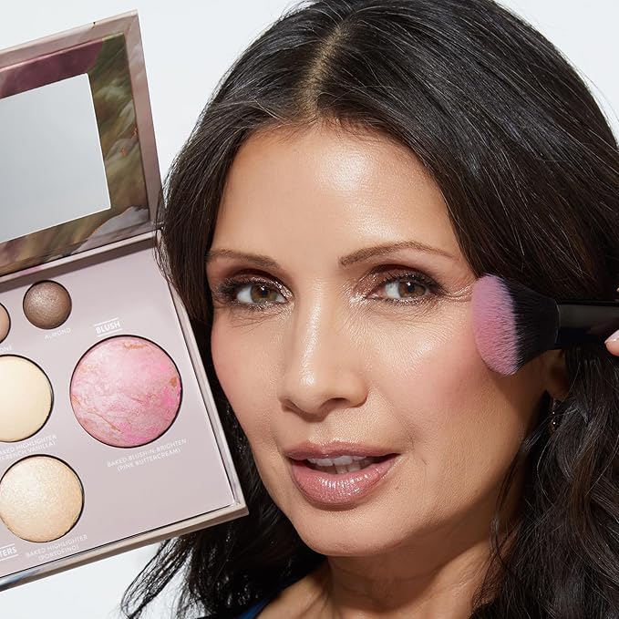 LAURA GELLER NEW YORK Baked Starter Kit: Baked Balance-n-Brighten Powder Foundation, Deep and Best of the Best Palette Blush Bronzer Highlighter Eyeshadow and Retractable Kabuki Brush