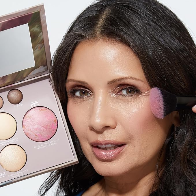 LAURA GELLER NEW YORK Matte Baked Starter Kit - Full Coverage: Double Take Powder Foundation, Deep and Best of the Best Face Palette and Retractable Angled Kabuki Brush