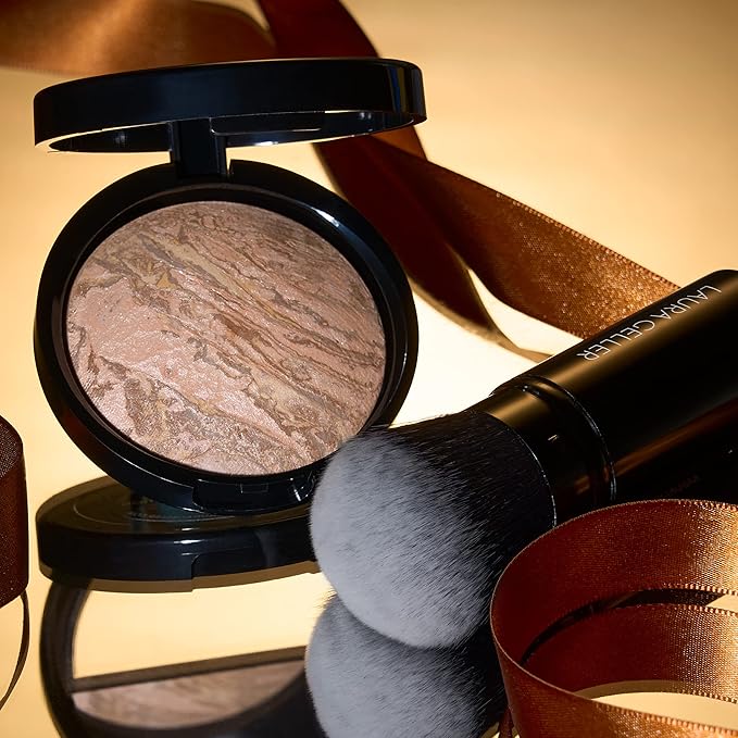LAURA GELLER NEW YORK Get Glowing Kit (2pc): Baked Balance-n-Glow Illuminating Powder Foundation, Medium + Airbrush Kabuki Makeup Brush