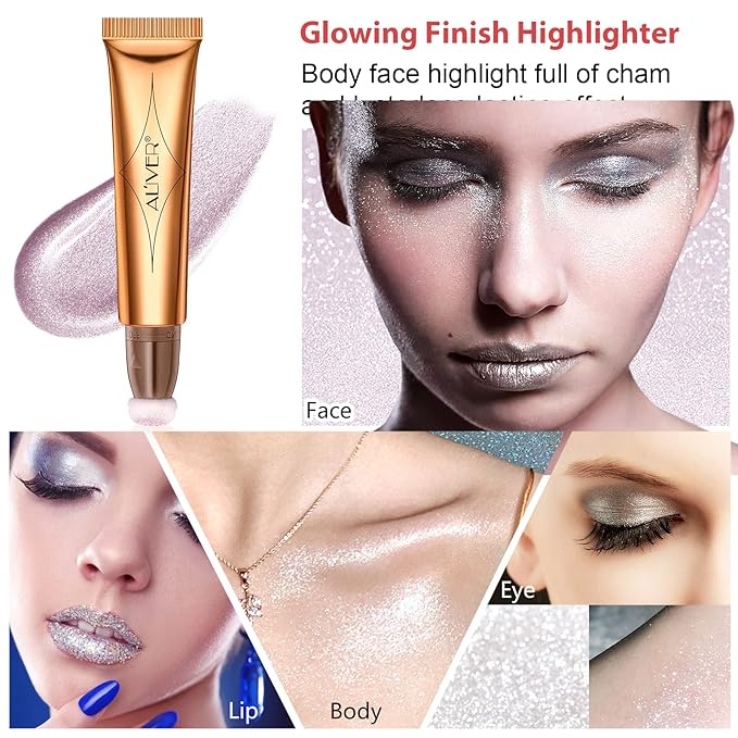 Highlighter Makeup Stick,Liquid Beauty Highlighter Wand with Cushion Applicator,Long Lasting Smooth Natural Matte Finish, Lightweight fairy Highlighter Stick (04-Celestral)