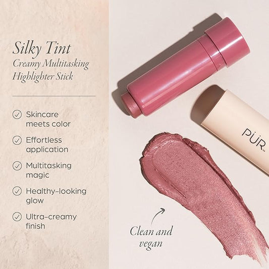 PÜR Silky Tint Creamy Multitasking Blush Stick with Peptides, Berry Best - Blush Stick with Natural, Healthy-Looking Glow & Ultra-Creamy Finish - Professional Makeup