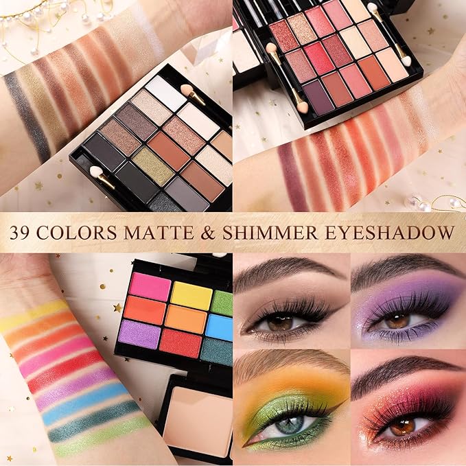 Professional Makeup Kit for Women Girl Full Kit with Mirror 60 Colors All in One Make up Gift Set Included Eyeshadow,Blusher,Highlighter,Compact Powder,Brow Powder,Lipstick,Glitter,Eyeliner,Mascara 01