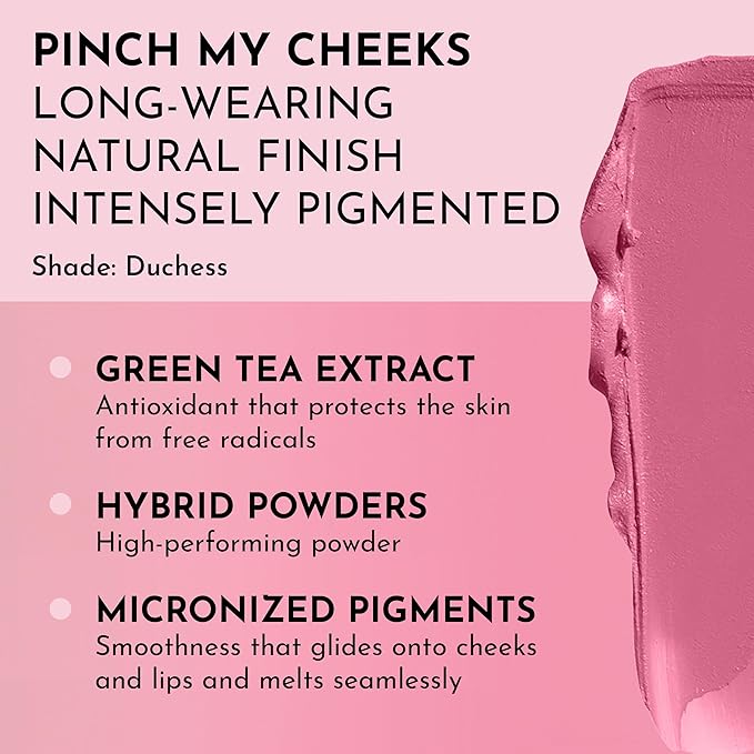 Pinch My Cheeks Soft-Blur Cream Blush - Duchess - Premium Blush with Natural Ingredients to Re-Energize and Protect the Skin While Imparting a Soft, Cloudy Finish - 0.18 oz