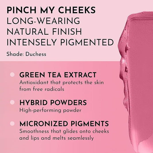Pinch My Cheeks Soft-Blur Cream Blush - Duchess - Premium Blush with Natural Ingredients to Re-Energize and Protect the Skin While Imparting a Soft, Cloudy Finish - 0.18 oz
