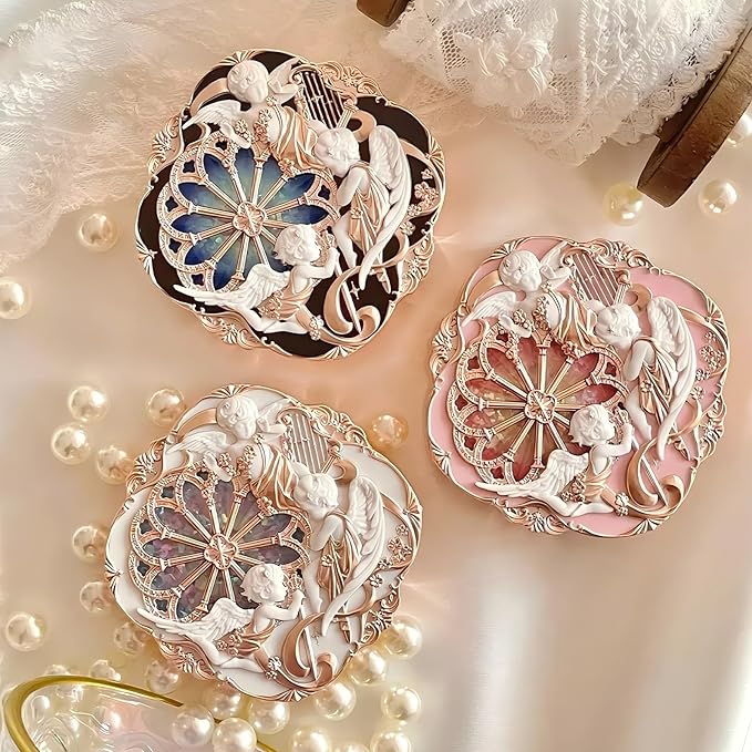Flower Knows Little Angel Cream Blush 01 Flaming Heart +Butterfly Cloud Collar Angled Powder Brush Pearly Moonlight