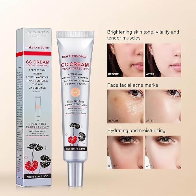 MAEPEOR Color Correcting CC Cream 5 Colors Lightweight Multi-Purpose Facial Concealer with Illuminating Finish Soothes & Hydrates Skin (01 Dark)