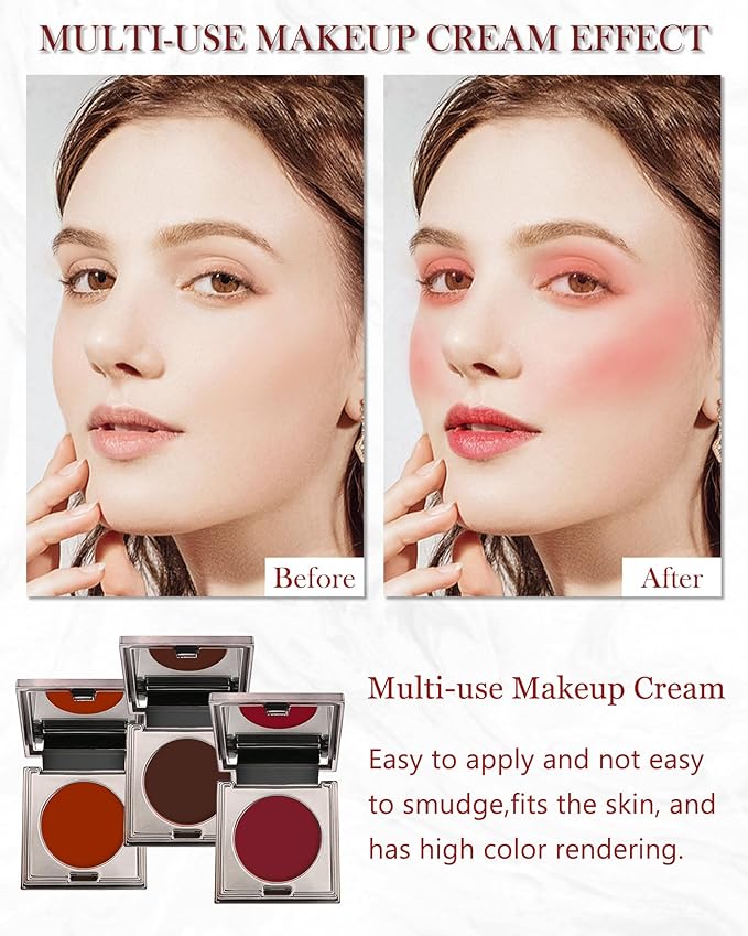 Long Lasting 2-in-1 Creme Cheek Blush + Lip Stain Lipstick, High Pigmented Tinted Lip Balm Blusher with Brush,Hydrating Cream Texture for Cheek,Eye & Lip Tint,Women's Day Makeup Gift for Women-04