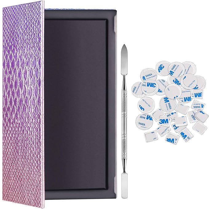 Sumind Empty Makeup Eyeshadow Palette Set 1 Magnetic Empty Palette with 1 Depotting Spatula and 30 Pieces Adhesive Empty Palette Metal Stickers Empty Palette Kit for Makeups (Rectangle)