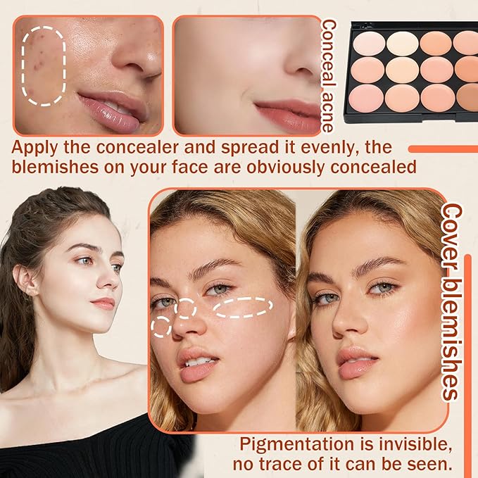 15 Colors Correcting Concealer Palette with Brush,Colors Corrector Palettes Long Lasting Moisturizing Cream Contour Makeup Palette
