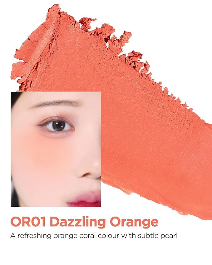 THESAEM Jelly Blusher OR01 Dazzling Orange - Velvety Finish Soft Jelly Powder Cheek - Easy Blending Formula- Lightweight, Smooth, Natural Buildable Blusher
