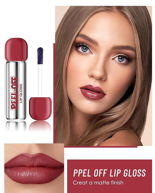 Peel Off Lip Stain, Matte Nude Liquid Lip Stain Peel Off Lip Liner Tattoo Non Stick Lip Gloss, Long Lasting Waterproof Red Lip Tint Lipstick Intense Lip Color Highly Pigmented for Women Lip Makeup-06