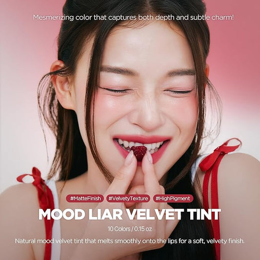 lilybyred Mood Liar Velvet Tint | Korean Moody Matte Lip Stain, Creamy Velvet Texture, Blurring Soft-Focus Effect, Highly Pigmented, Smudge-Proof, Long-Lasting, 0.14 oz. (04 Elegant Wild Berry)