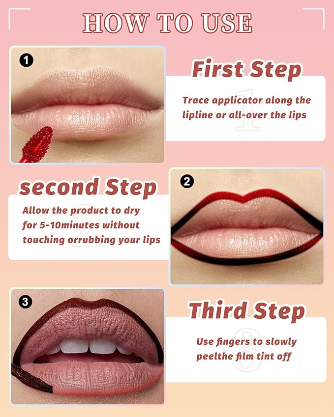 Peel Off Lip Liner Stain Set, 2Pcs Waterproof Lip Tattoo Peel Off Lip Tint Stain, Long Lasting Transfer-Proof Non Stick, Matte Finish High Pigmented Color Peel & Reveal Lipliners Makeup for Women-1+2