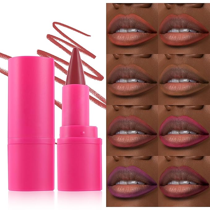 Purple Lip Liner Long Lasting, Lip Liner & Lipstick Combo, Gradient 2-in-1 Waterproof Rich, Antique Rose Chestnut Nude Dark Brown Matte Smooth Lip Shaped Lipstick for Women, 07# Fearless