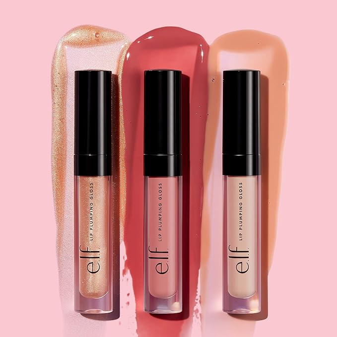 e.l.f. Lip Plumping Gloss, Hydrating, Nourishing, Invigorating, High-Shine, Plumps, Volumizes, Cools, Soothes, Sparkling Rosé, Shimmer, 0.09 Oz