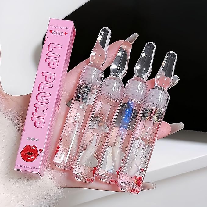 COOL STORY Glitter Lip Fuller Gloss, Moisturizing Hydrating Lip Serum, Fuller Lip Care, Lip Plumping Oil for Women Clear 4 Color