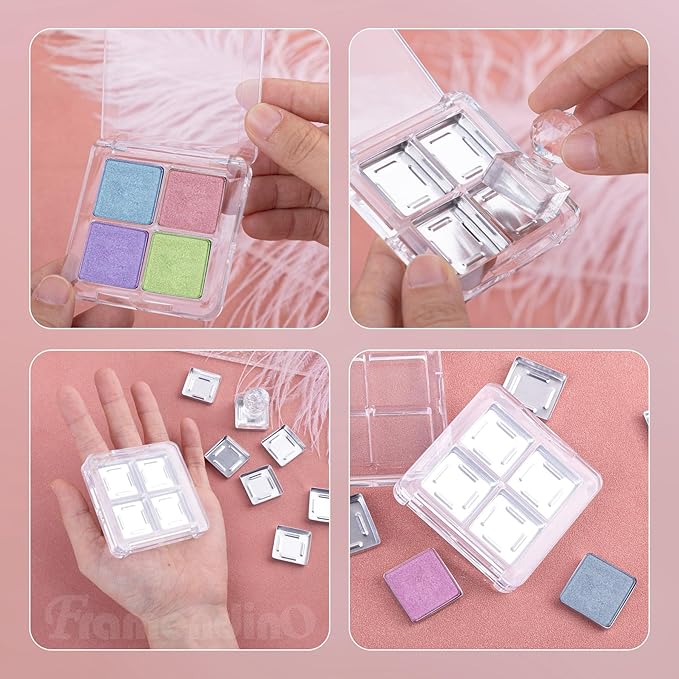 Framendino, 4 Sets Acrylic Empty Eye Shadow Pallet Grids Storage Case with Seal for DIY Craft