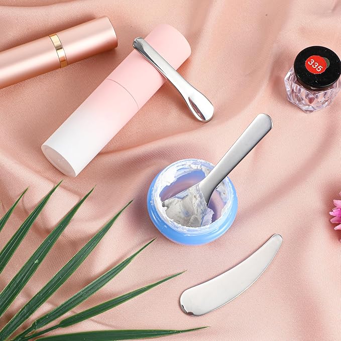 3Pcs Metal Cosmetic Skincare Spatula, Mini Mask facial Reusable Scoop Eye Cream Applicator Beauty Face Spoon Skincare Tool Facial Massage Accessories for Mixing Sampling Lotions Moisturizers