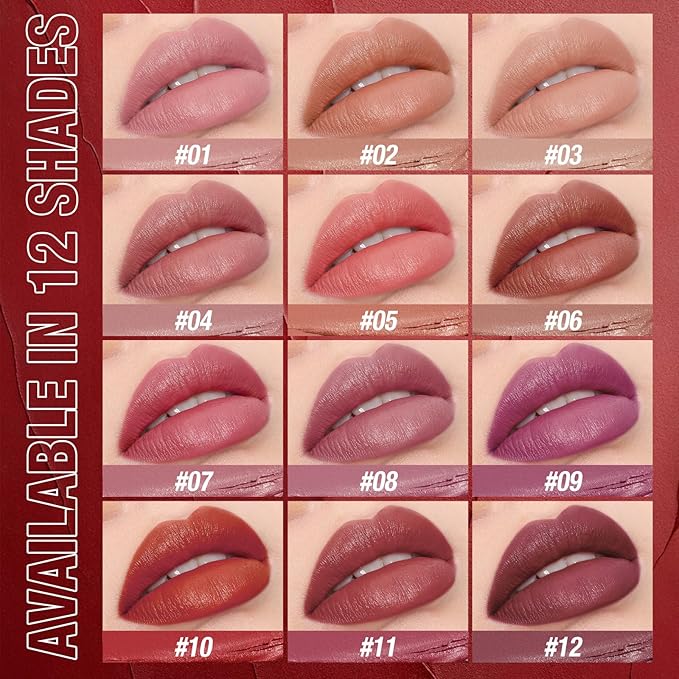 Jolilab 3 Pcs Velvet Matte Lipstick Nude Matte Soft Dark Color Stick Waterproof Long-Lasting Non-Stick Cup High Pigmented Lip Stick Lip Balm Beauty Cosmetics Gift for Girls(10#+11#+12#